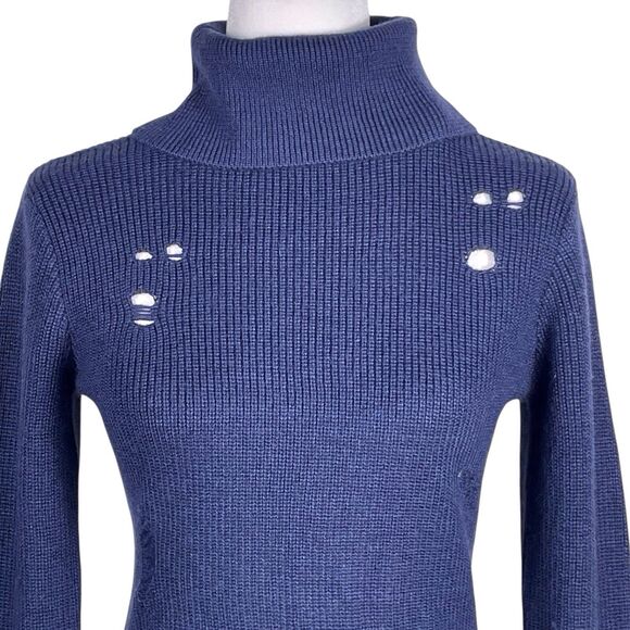 NWT LOVERS & FRIENDS Keeney Distressed Sweater Mini Dress Size M Navy Wool Blend - Picture 5 of 16